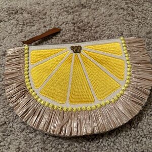 NWOT Stella & Dot Yellow Lemon Slice Canvas Pouch/Clutch/Purse.